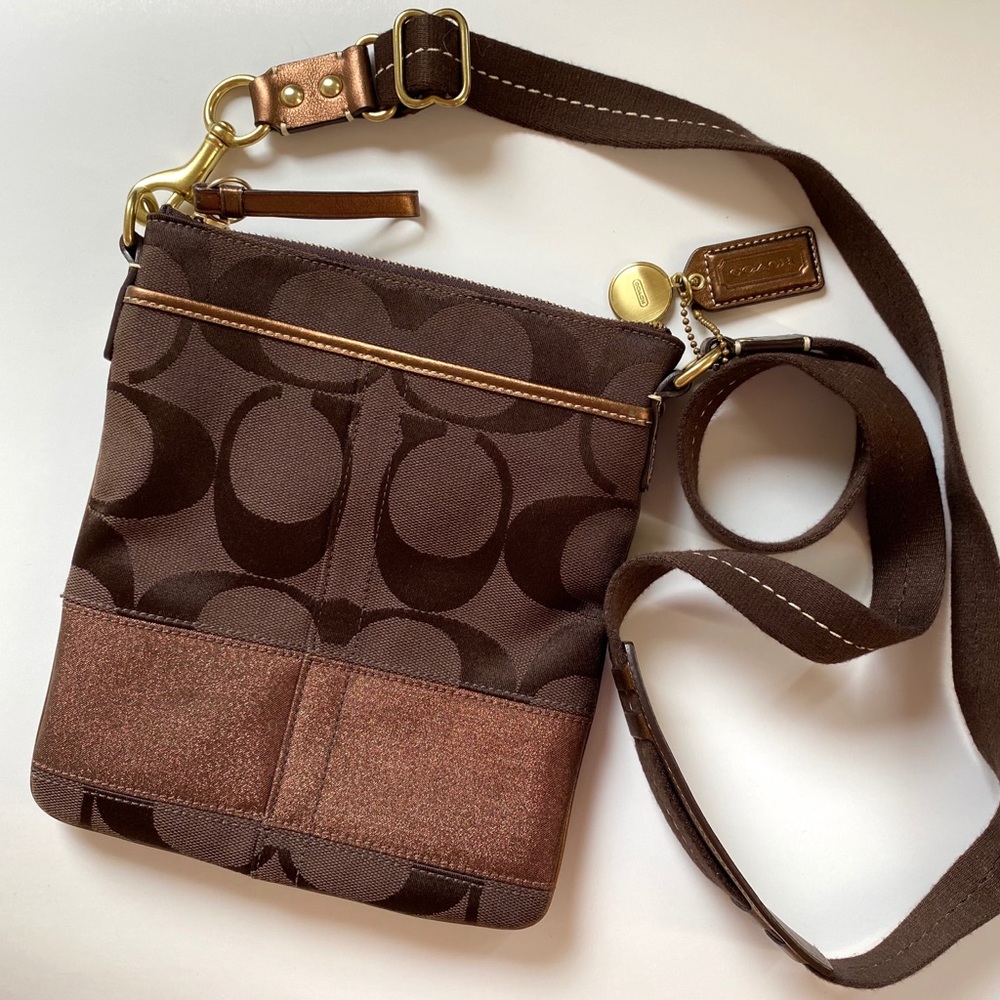 Coach RARE Signature Crossbody Brown Metallic Bag